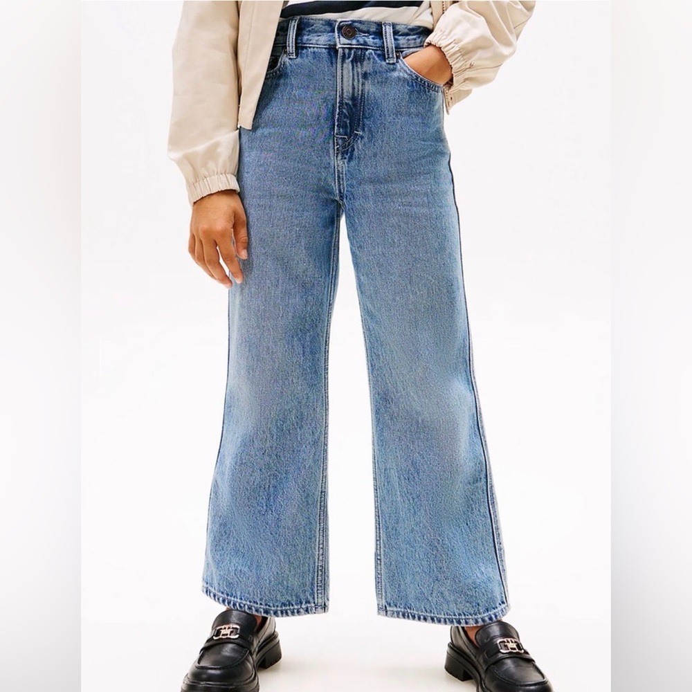 Tommy Hilfiger High Rise Wide Leg Jeans Girls Sz 8 Light Wash Denim - Picture 5 of 7